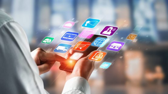 Omni channel technology of online retail business. Multichannel marketing on social media network platform offer service of internet payment channel, online retail shopping and omni digital app.